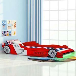 HOT&bull;6026 Lit b&eacute;b&eacute;-Lit voiture de course pour enfants avec LED 90x200 cm Rouge Haut de gamme