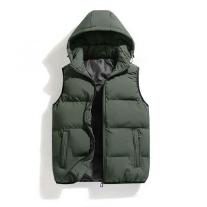 Doudoune A Capuche Amovible sans Manche Homme Couleur Unie Casual Confortable - Vert militaire