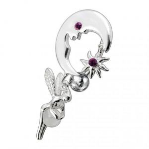 Bijoux Argent 925 Piercing de Nombril Invers&eacute; F&eacute;e avec Lune - Cristal Violet Serti.
