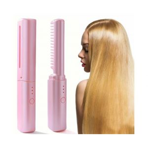 Fer &agrave; lisser sans fil fer plat portable pour cheveux mini fer plat en c&eacute;ramique rechargeable USB-C avec batterie 1500 mA rose