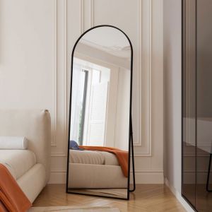 Miroir Pleine Longueur 60x165 cm grand miroir sur pied bombé pleine longueur monté au mur miroir de sol pour le salon noir