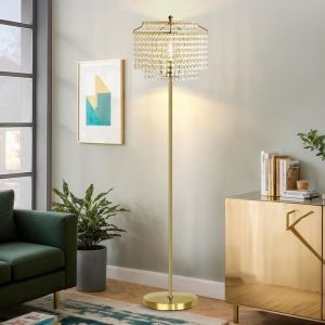 Lampadaire en cristal - SWAMEE - Interrupteur au pied - Abat-jour en cristal - Dor&eacute; - Contemporain - Ampoule LED incluse