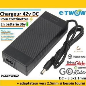 Chargeur 42v DC pour trottinettes électrique en 36v Etwow Go ride  Kugoo  Urbanglide  wispeed  wegoboard  Megawheels Cable