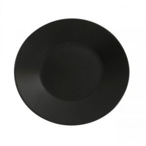 Lot de 12 assiettes plates LINA rondes plat &agrave; service &agrave; p&acirc;tes desserts en porcelaine noir - diam&egrave;tre 305 x hauteur 3 cm
