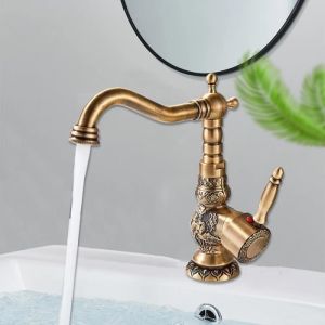 JULLYBATHEVY Robinet de Lavabo R&eacute;tro - Pivotant &agrave; 360&deg; - Mitigeur Robinet - Cuisine Robinetterie - Laiton Antique