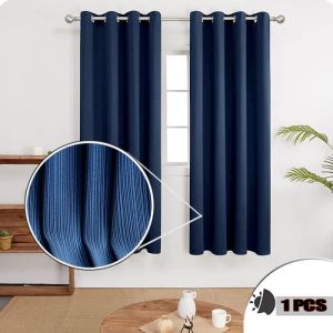 Rideau occultant imitation coton lin - AZ KING - 140x160cm - Bleu foncé - Isolant thermique - Anti-froid