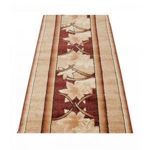 Tapis Couloir Poil Court ATLAS Beige Marron Crème Feuilles Polypropylène Intérieur 100x300 cm
