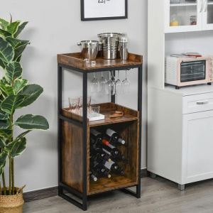 Meuble Range Bouteille Casier à vin Étagère design industriel pour 9 bouteilles avec support verres intégré Métal Noir