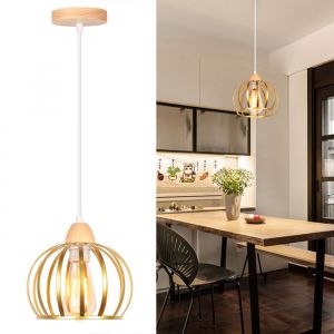 TOKIUS Luminaire Suspension Industriel Moderne Lustre en Bois M&eacute;tal Dor&eacute; E27 Eclairage Plafond Pour Chambre Salon Salle &agrave; Manger