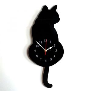 Horloge murale à pendule créative en forme de chat décorative en acrylique avec queue pivotante mouvement de balayage silencieux
