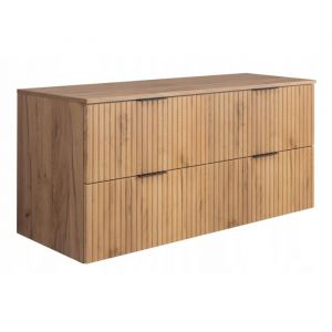 Meuble pour Vasque à Poser 120 cm FLOW - Façades rainurées - avec plan de travail - Chêne - 120 x 57 x 46 cm