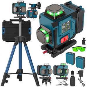 Niveau laser 360&deg; x 4 niveau laser 4DX 16 lignes mode impulsion ext&eacute;rieur 2 batteries mise &agrave; niveau automatique avec tr&eacute;pied