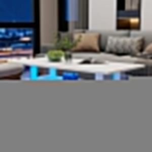 Table basse LED blanche 100x50x42cm Table basse salon rectangulaire en acrylique avec &eacute;clairage LED 2 tiroirs
