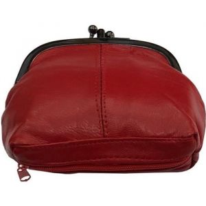 Porte monnaie bourse femme cuir véritable souple fermoir clic-clac modèle retro 3 compartiments dont 1 fermeture -Rouge-LOLUNA®