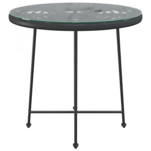 Table de salle à manger ronde SWEETY Noir Ø80 cm Verre trempé et acier TT135