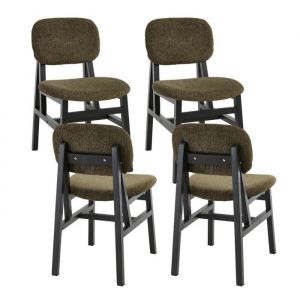 DAYALANE Lot de 4 Chaise de Salle &agrave; Manger en Chenille Chaise de Cuisine Rembourr&eacute;e Chaise Salon Scandinave avec Cadre Bois Vert