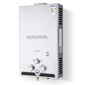 Chauffe Eau Gaz 6L Instantan&eacute; LPG Cuve Cuivre 12KW Murale Avec Affichage LED S&eacute;curit&eacute; Multiple Id&eacute;al Douche Camping