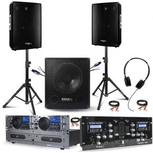 Pack Sono DJ 2000W Gemini CDX-2250I - Table Mixage DJM250BT-MKII - Caisson SUB15A 800W - 2 Enceintes DISCO12B 600W - Pieds Support