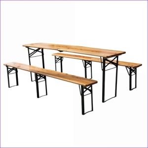 Ensemble de mobilier de patio pliable - 3 pi&egrave;ces (table + 2 bancs) 220 cm - 200 kg - Bois naturel