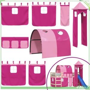 Rideaux pour lit mezzanine - V GEBY - Tunnel et tour rose - 100% polyester - Dimensions variées - 1 place
