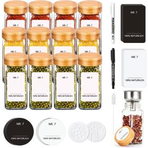 12 Pi&egrave;ces 120ML Pot &agrave; Epices Verre Avec un Couvercle en Bambou Bocaux &agrave; &Eacute;pices Boite Rangement Epices Cuisine
