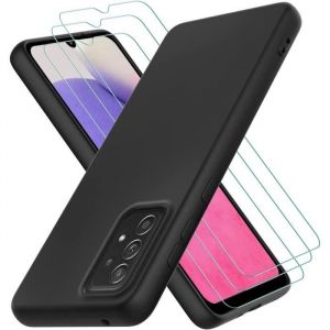 Coque pour Samsung Galaxy A33 5G 6.4 3 Pack Verre Trempé Housse en Silicone Liquide Souple TPU Case Ultra-Mince Antichoc - Noir