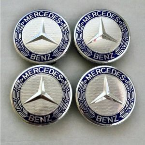 4 × 75MM Centre de Roue Mercedes Benz Original Chrome et Bleu Emblème Caches Moyeux
