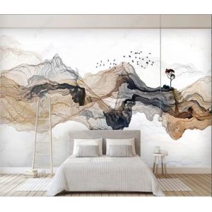 Papier Peint Panoramique Tapisserie Murales Paysage DEncre Abstrait Géométrique Zen Soie Poster Geant Mural Salon Chambre