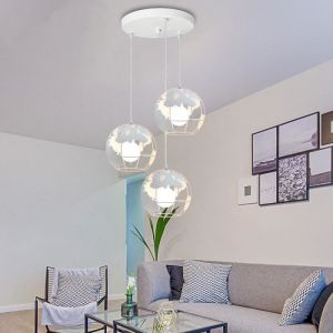 IDEGU Lampe Suspension Luminaire en M&eacute;tal Vintage Blanc Lustre Plafonnier en Globe Style Industrielle pour Salon Chambre