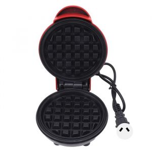 Mini gaufrier antiadh&eacute;sif double face rond multifonctionnel pour petit-d&eacute;jeuner pour toasts et sandwichs prise AU 220 V rouge.