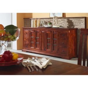 Long buffet - Bois massif dacacia laqué (Nougat) - Style colonial - OXFORD #414