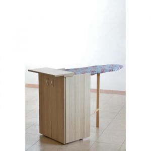 Armoire &agrave; repasser - JOLLY - Bois polyvalent - Portes en ch&ecirc;ne blanchi