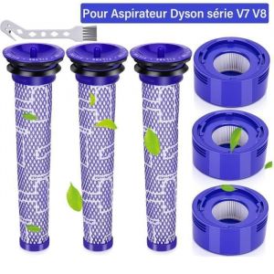 3pcs Filtre pour Dyson V7 V8 Filtre Rechange HEPA pour Aspirateur Dyson V7V8 Absolute Animal Motorhead avec Brosse