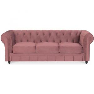 Canape Chesterfield Velours 3 Places Altesse Vieux Rose