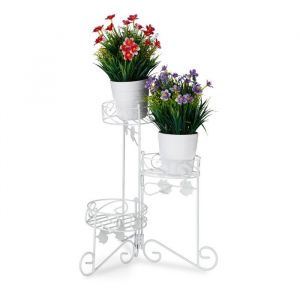 Relaxdays Escalier fleurs métal 3 niveaux support pot de fleurs Étagère pour plantes rond décoration H: 40 cm blanc
