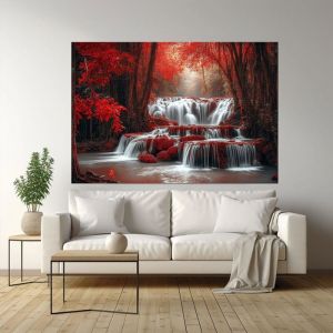 Poster Paysage Peinture paysage forestier toile murale decoration Convient pour la chambre etc.(rouge)-50x70cm Sans cadre