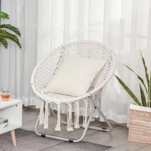 Chaise De Jardin Fauteuil rond de jardin fauteuil lune papasan pliable macram&eacute; coton polyester - SWEIKO - Beige