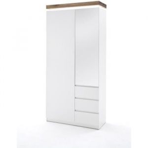 Armoire avec LED laque blanc brillant et marron - L91 x H198 x P38 cm