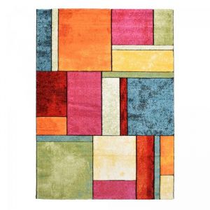 tapis salon 200x200 tissé mutlicolore carré motif géométrique LYN8 GEOME