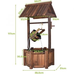 Fontaine &agrave; Eau pour Jardin Ext&eacute;rieur en Bois de Sapin - GIANTEX - D&eacute;bit de 400 litres par heure - Marron Rustique