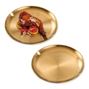 2 Plateau Rond Dor&eacute; 20cm - Inox - Decoratif