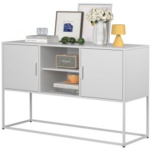 Meuble de Rangement M&eacute;tal Blanc Moderne 120x40x75 cm 6 Cases Buffet/Sideboard/TV Anti-Basculement Finition Poudre
