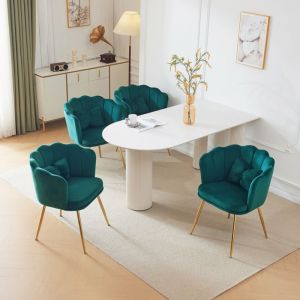 Lot de 4 Chaises Salle à Manger - OKWISH - Style Modernes - Dossier Pétale Coussins Papillon - Velours Vert