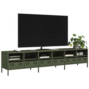 vidaXL Meuble TV vert olive 202x39x435 cm acier laminé à froid banc TV meuble métallique meuble multimédia buffet TV 3307159