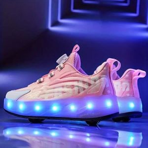 Patins à roulettes lumineux LED - AMOUNE - Boucle pivotante - Rose - Roues amovibles - Enfant