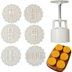 Moule &agrave; g&acirc;teau de lune avec 6 tampons presse &agrave; moule &agrave; g&acirc;teau de lune presse &agrave; p&acirc;tisserie &agrave; main DIY 75g diam&egrave;tre 6cm ODIPIE