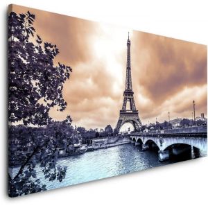 Impression sur toile panoramique Motif Tour Eiffel à Paris 120 x 60 cm Décoration murale pour salon DIY Cadre