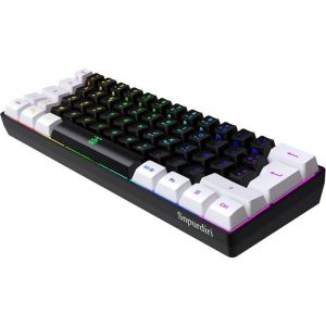 Clavier Gaming AZERTY 60 Poucent Blanc et Noir Filaire RGB R&eacute;tro-&eacute;clair&eacute; Mini Clavier Gamer Ultra-Compact &agrave; 61 Touches pour Gaming