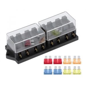 Porte-fusible de voiture SALUTUYA - Boîte de porte-fusible à lame longue - 8 voies - DC 12V - 15A