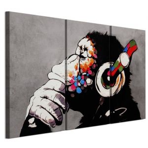 Tableau Decoration Murale - LUMASOUL - 7-2-3-0-2-2-9-3 - Banksy Motif - 3 parties - Multicolore - 120x80 cm